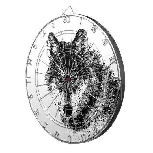 Black White Inspirerend Wolf Eyes Dartbord (Voorkant Rechts)