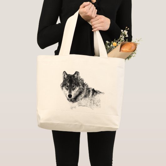 Black White Inspirerend Wolf Eyes Grote Tote Bag (Voorkant (product))