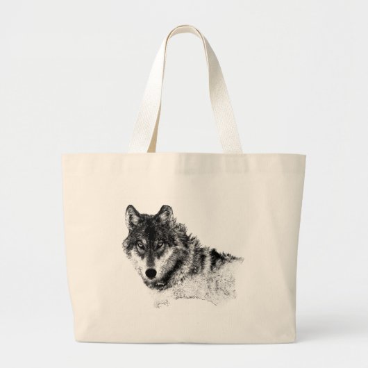 Black White Inspirerend Wolf Eyes Grote Tote Bag (Voorkant)