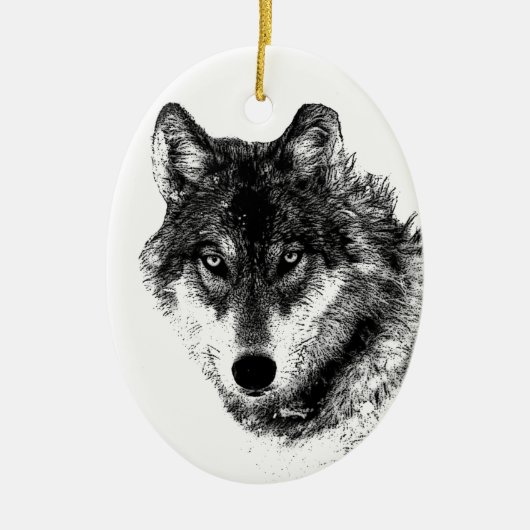 Black White Inspirerend Wolf Eyes Keramisch Ornament (Voorkant)
