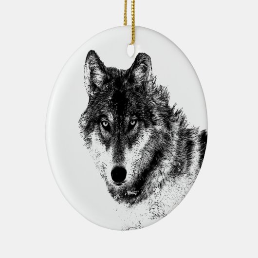 Black White Inspirerend Wolf Eyes Keramisch Ornament (Rechts)