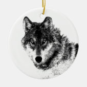 Black White Inspirerend Wolf Eyes Keramisch Ornament (Voorkant)