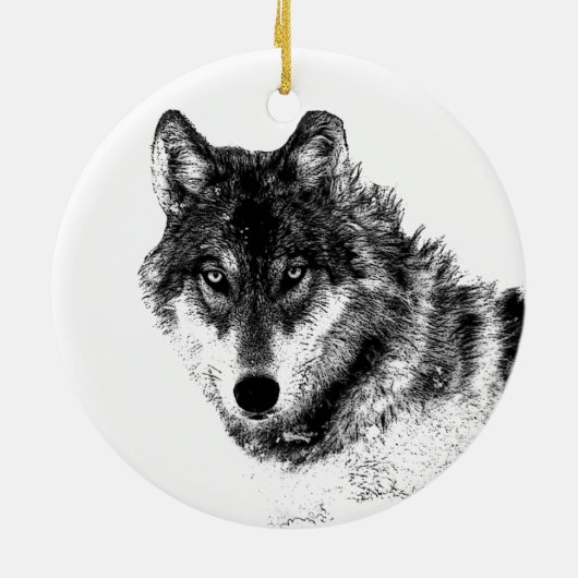 Black White Inspirerend Wolf Eyes Keramisch Ornament (Achterkant)
