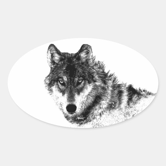 Black White Inspirerend Wolf Eyes Ovale Sticker (Voorkant)