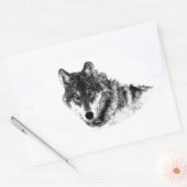 Black White Inspirerend Wolf Eyes Ovale Sticker (Envelop)