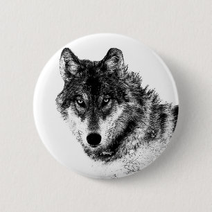 Black White Inspirerend Wolf Eyes Ronde Button 5,7 Cm