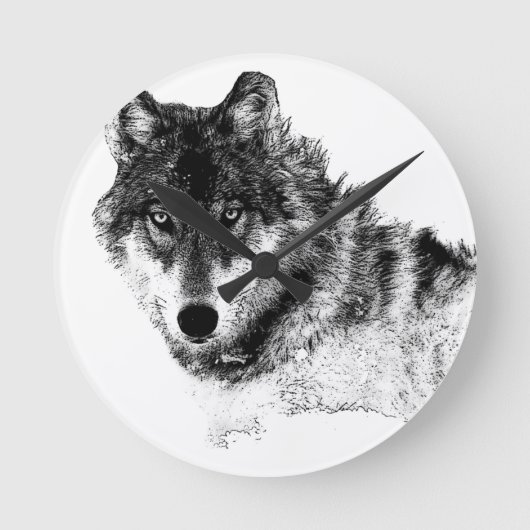 Black White Inspirerend Wolf Eyes Ronde Klok (Voorkant)