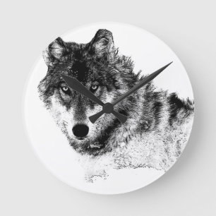 Black White Inspirerend Wolf Eyes Ronde Klok