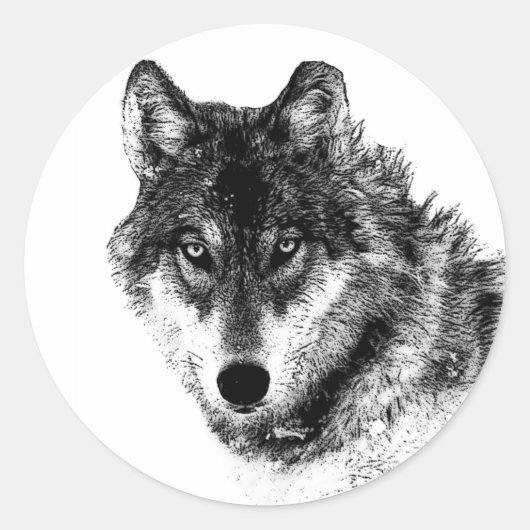 Black White Inspirerend Wolf Eyes Ronde Sticker (Voorkant)