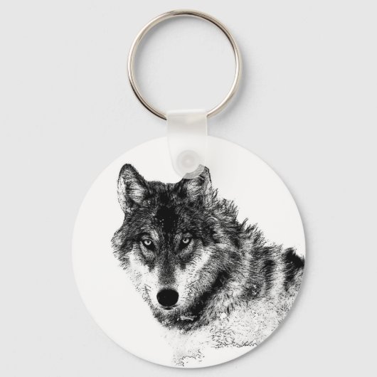 Black White Inspirerend Wolf Eyes Sleutelhanger (Voorkant)