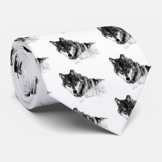 Black White Inspirerend Wolf Eyes Stropdas (Opgerold)