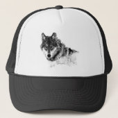 Black White Inspirerend Wolf Eyes Trucker Pet (Voorkant)