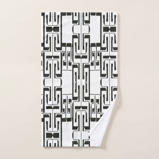Black White Interlocking Maze Pattern Bath Towells Bad Handdoek (Handdoek)