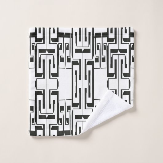 Black White Interlocking Maze Pattern Bath Towells Bad Handdoek (Wasdoekje)