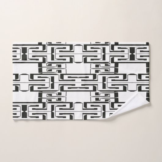 Black White Interlocking Maze Pattern Bath Towells Bad Handdoek (Handdoek)