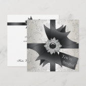 Black White Ivory Damask Party Kaart (Voorkant / Achterkant)