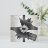 Black White Ivory Damask Party Kaart (Staand voorkant)