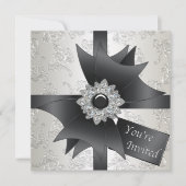 Black White Ivory Damask Party Kaart (Voorkant)