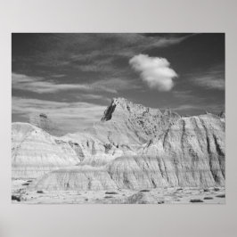 Black & White Jagged Peaks in de Badlands 16x20 Poster