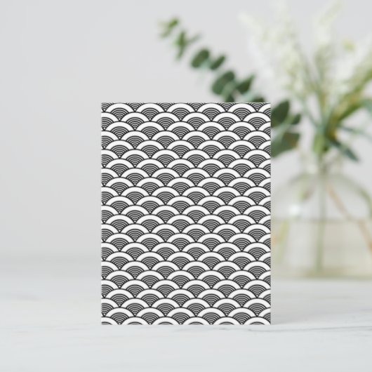 Black White Japanese Wave Pattern Briefkaart (Staand voorkant)