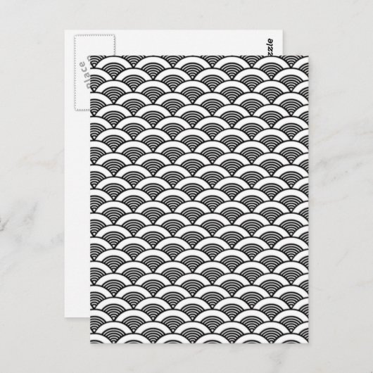 Black White Japanese Wave Pattern Briefkaart (Voorkant / Achterkant)