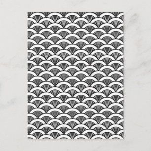 Black White Japanese Wave Pattern Briefkaart