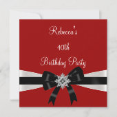 Black White Jewel Bow 40th Elegant Birthday Red Kaart (Voorkant)