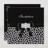 Black White Jewel Bow Invitation Animal Print Kaart (Voorkant / Achterkant)