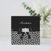Black White Jewel Bow Invitation Animal Print Kaart (Staand voorkant)
