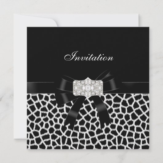 Black White Jewel Bow Invitation Animal Print Kaart (Voorkant)