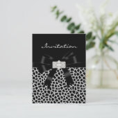 Black White Jewel Bow Invitation Animal Print Kaart (Staand voorkant)