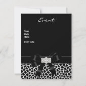 Black White Jewel Bow Invitation Animal Print Kaart (Achterkant)