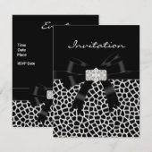 Black White Jewel Bow Invitation Animal Print Kaart (Voorkant / Achterkant)