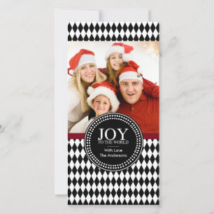 Black White "JOY TO the WORLD" Vakantiedenknopkaar Feestdagenkaart