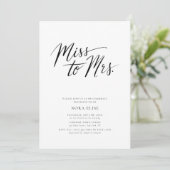 Black White Kalligrafie Miss to Mrs Vrijgezellenfe Kaart (Staand voorkant)