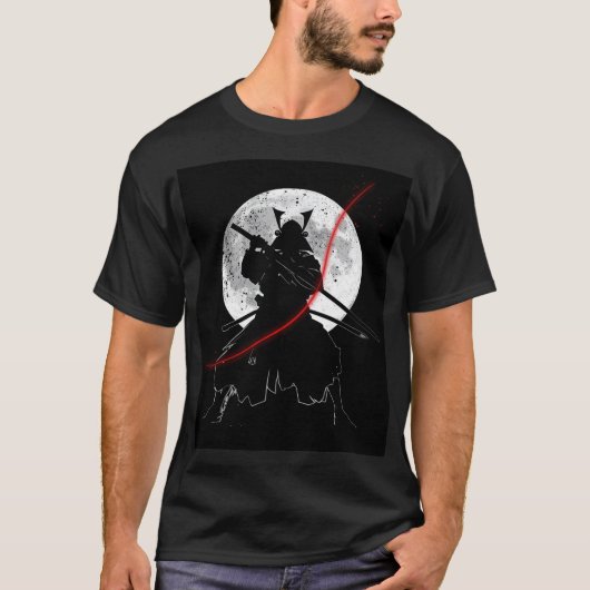 Black & White Katana Moon Art T-shirt (Voorkant)