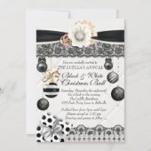 Black White Kerstbal Uitnodigingen (Voorkant)