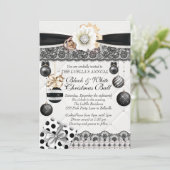 Black White Kerstbal Uitnodigingen (Staand voorkant)