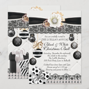 Black White Kerstbal Uitnodigingen