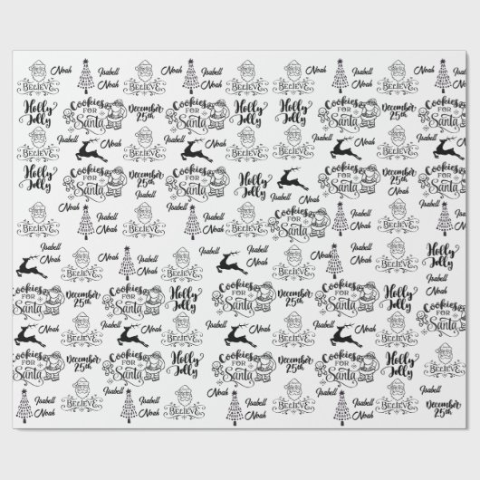 Black White Kerstkerstkerstkerstkerstkerstkerstker Cadeaupapier (Vlak)