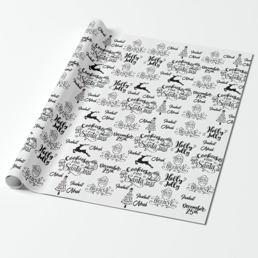 Black White Kerstkerstkerstkerstkerstkerstkerstker Cadeaupapier (Uitgerold)