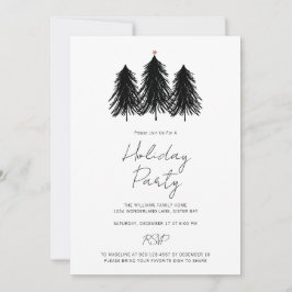 Black White Kerstmis Pine Trees Holiday Party Kaart