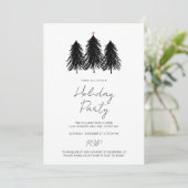 Black White Kerstmis Pine Trees Holiday Party Kaart (Staand voorkant)