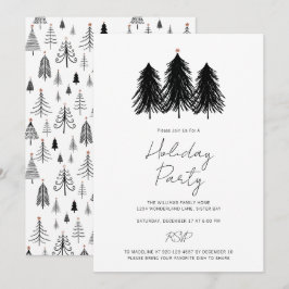 Black White Kerstmis Pine Trees Holiday Party Kaart