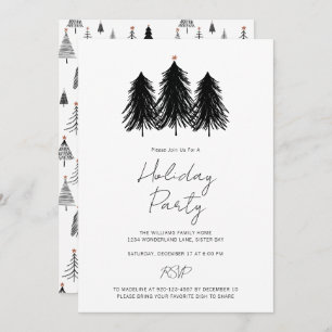 Black White Kerstmis Pine Trees Holiday Party Kaart