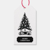  Black White KerstTree-feestdag Cadeaulabel (Voorkant)