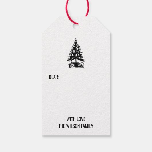  Black White KerstTree-feestdag Cadeaulabel (Achterkant)