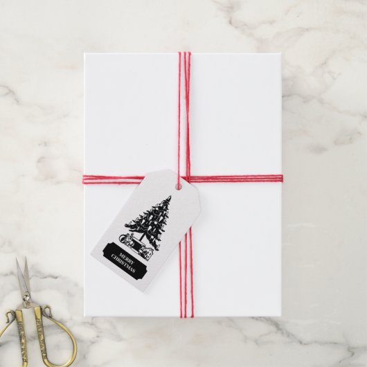  Black White KerstTree-feestdag Cadeaulabel (Met Touw)