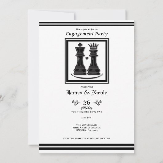 Black White King & Queen Chess Engagement Party Kaart (Voorkant)