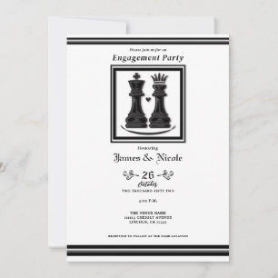 Black White King & Queen Chess Engagement Party Kaart